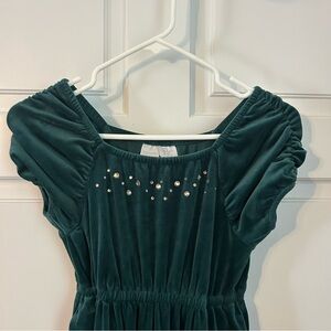 Tahari Jumpsuit Girls 10 Green Velvet Pants Outfit Romper Holiday Pockets Jewels